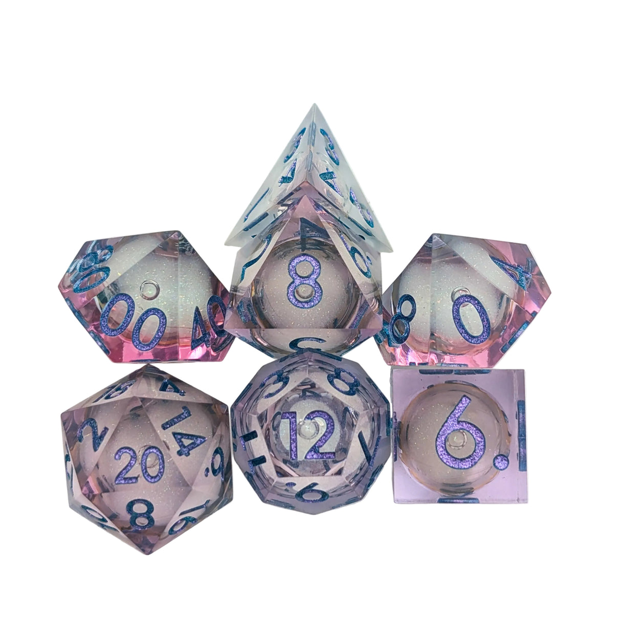 Shimmer Light Blue and Purple Liquid Core Dice Set