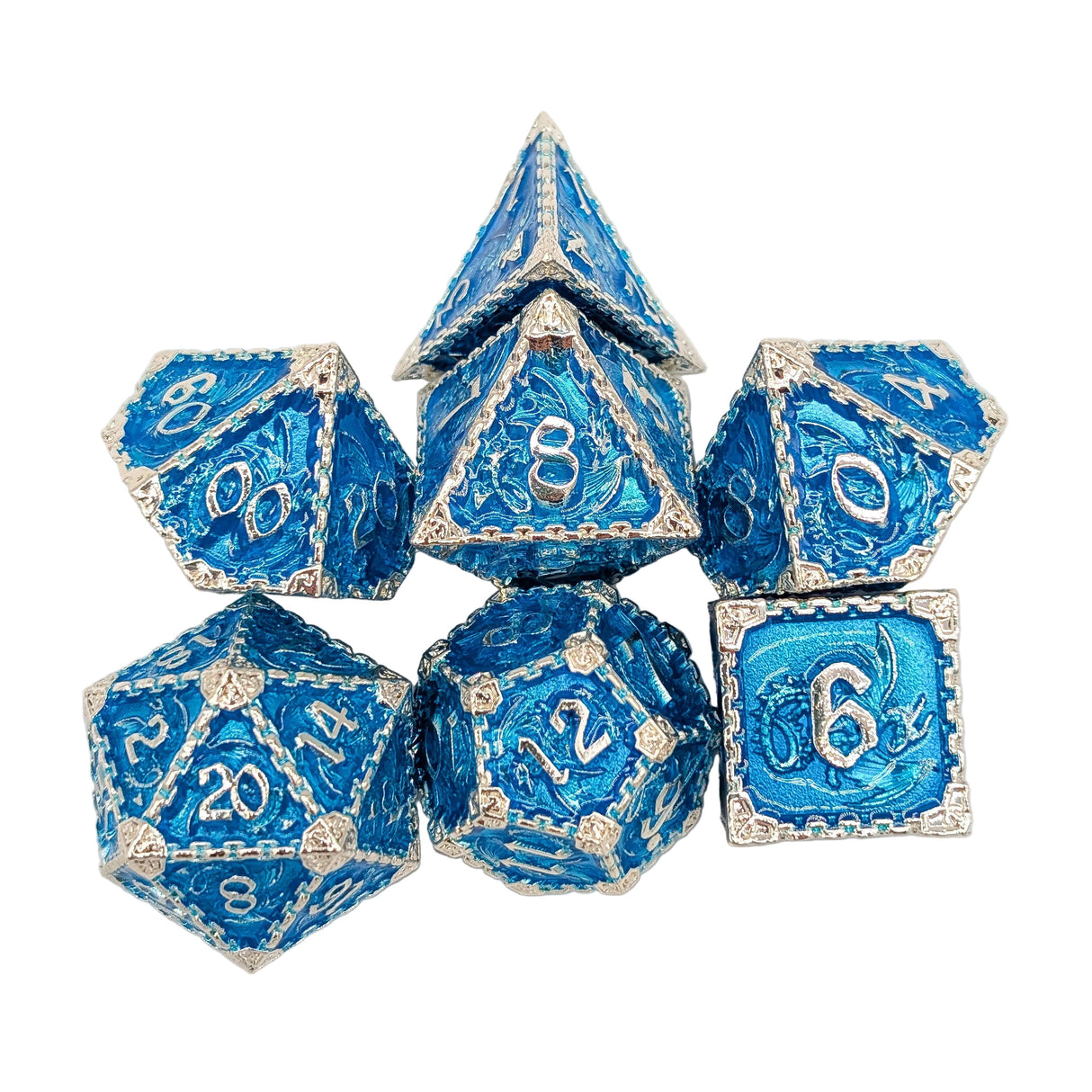 Dragon Blue and Silver Metal Dice Set