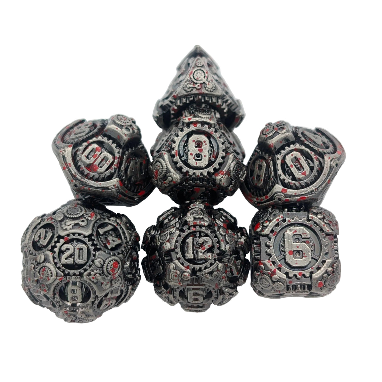 Gears Splatter Metal Dice Set