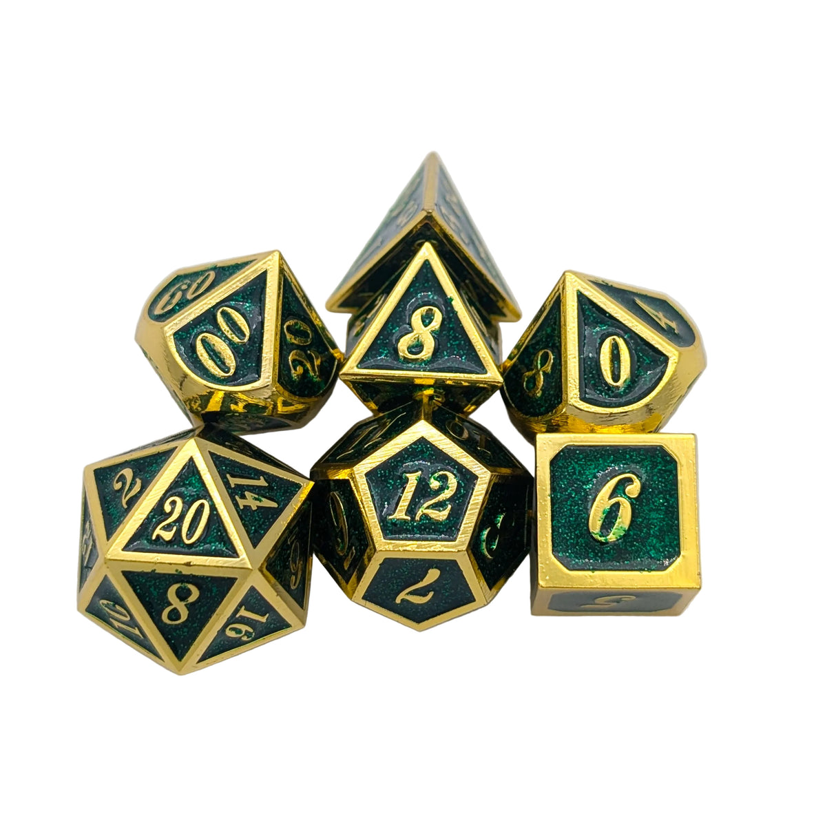 Simple Green and Gold Metal Dice Set