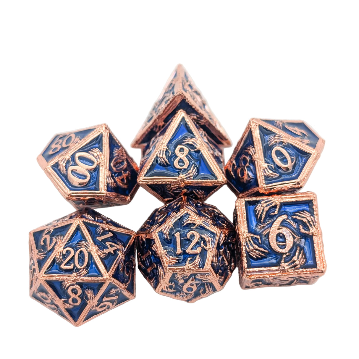 Skeleton Blue and Copper Metal Dice Set