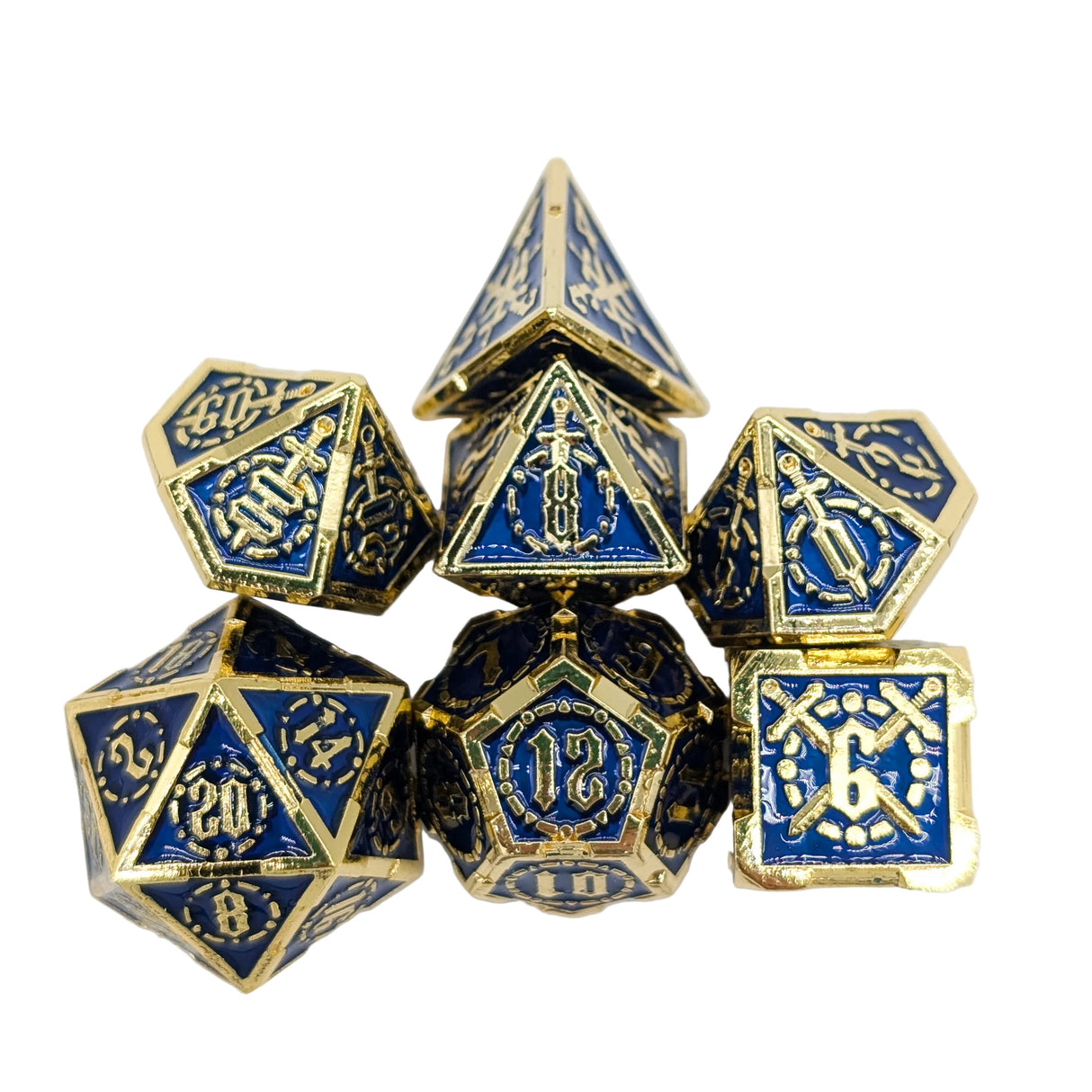 Swords Blue and Gold Metal Dice Set