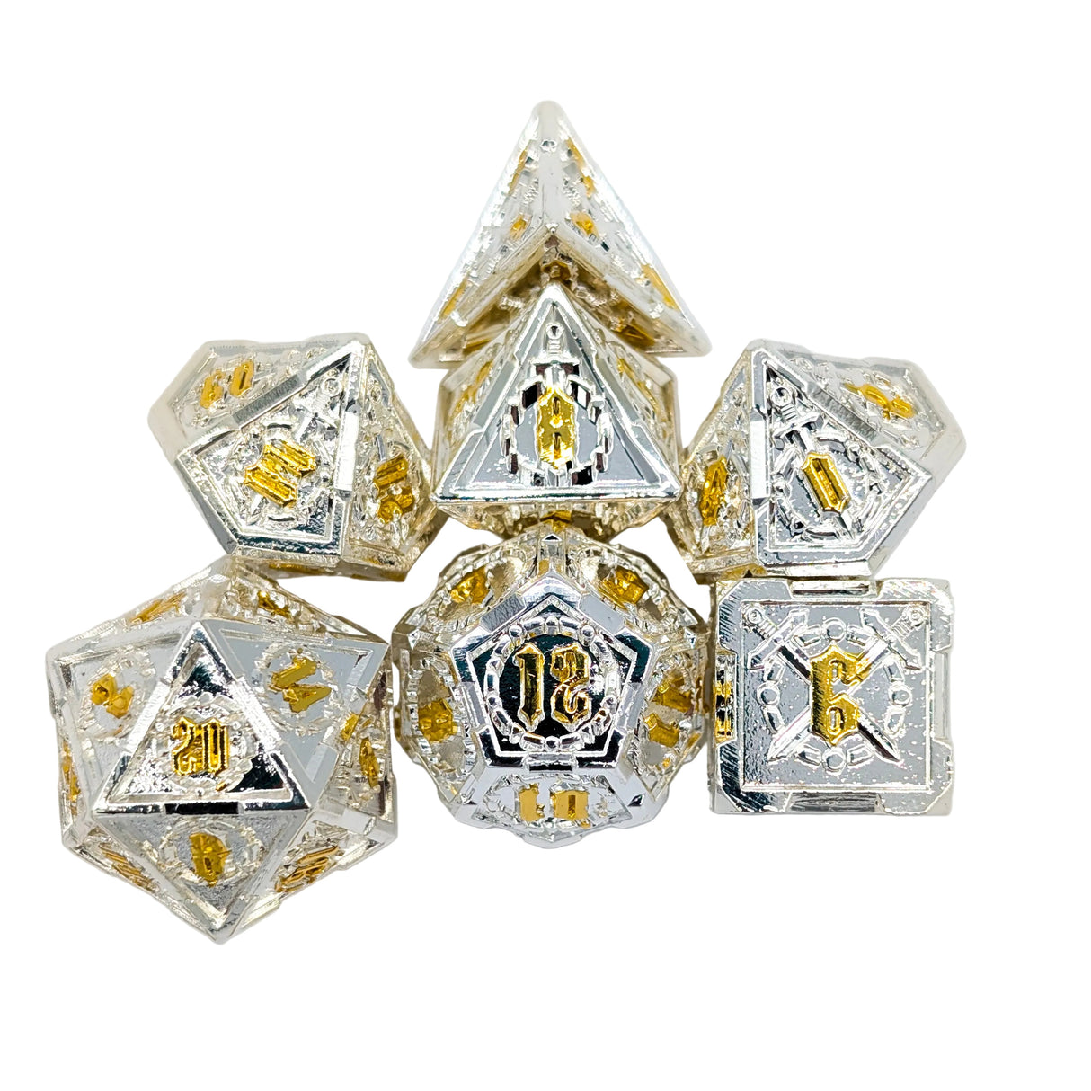 Swords Silver Metal Dice Set