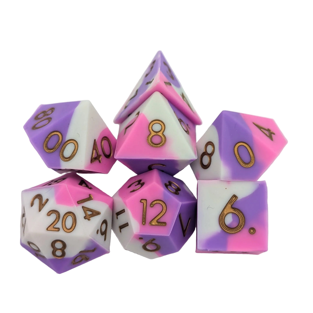 Purple and White Silicone Dice Set