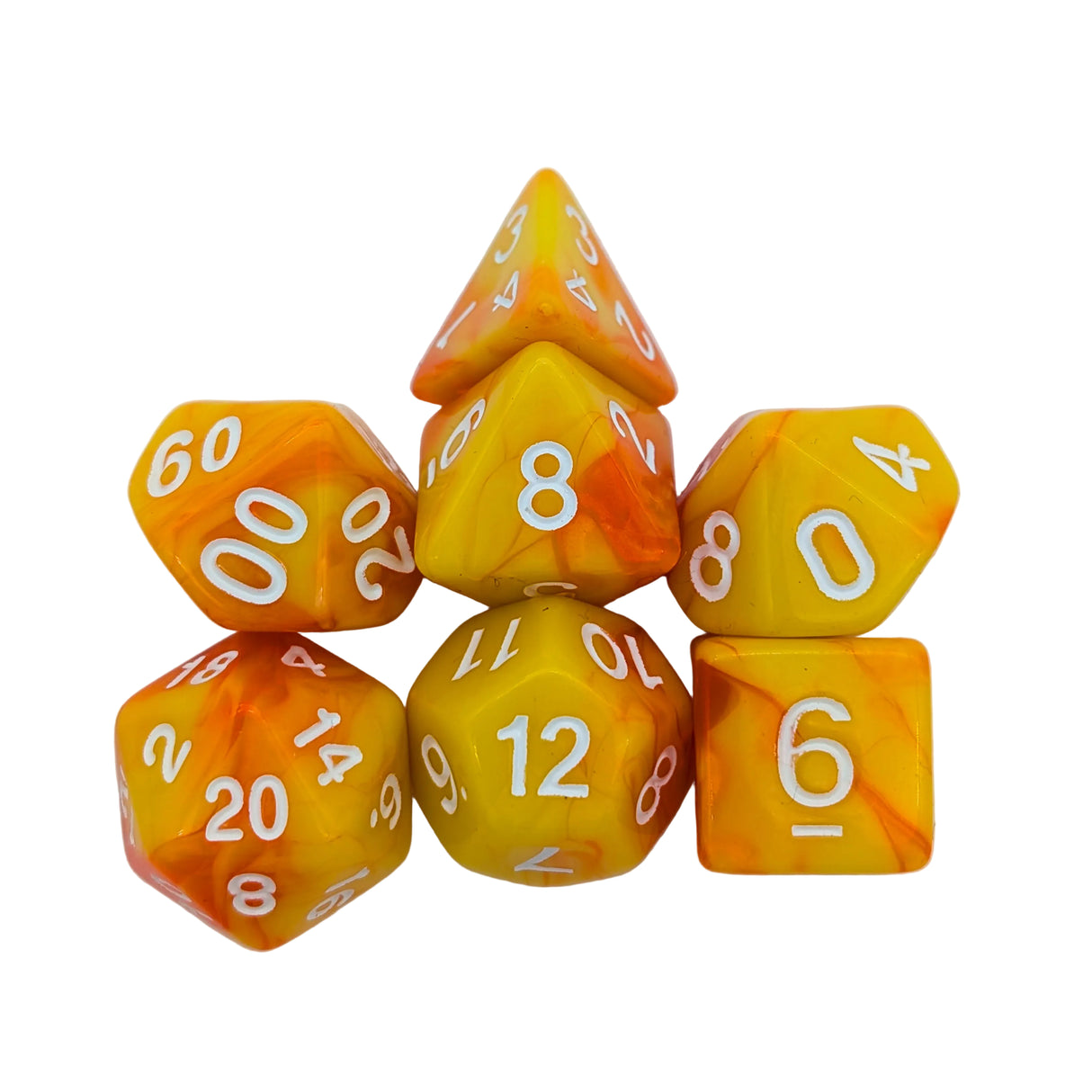 Tie-Dye Orange and Yellow Dice Set