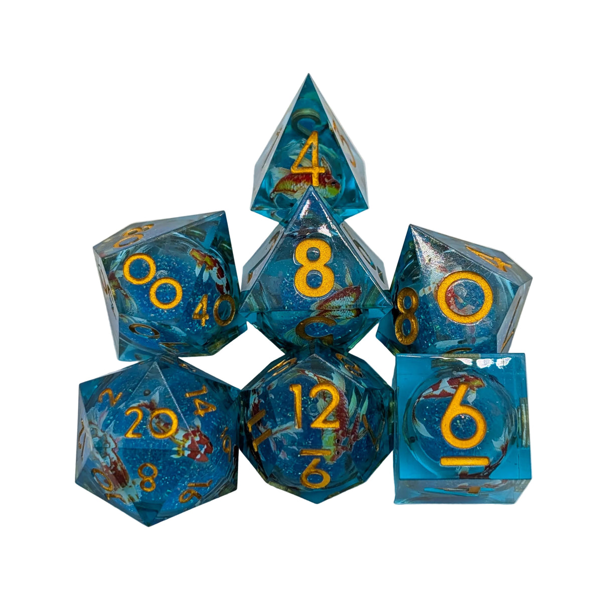 Print Koi Fish Gold Liquid Core Dice Set