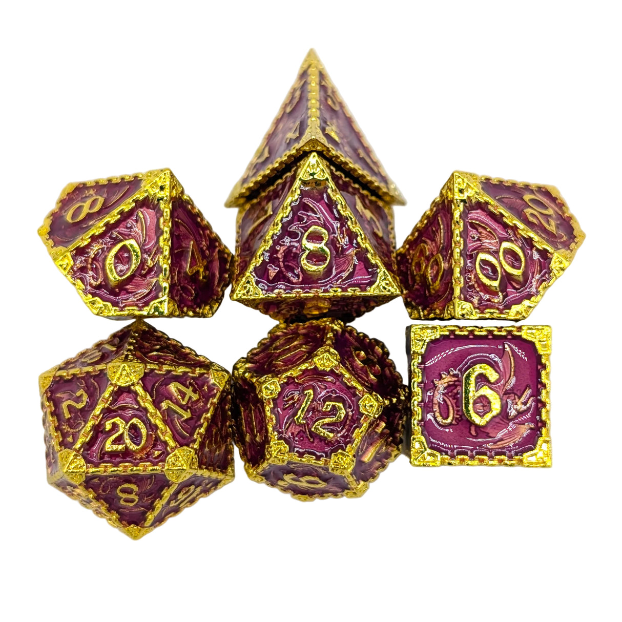 Dragon Purple and Gold Metal Dice Set