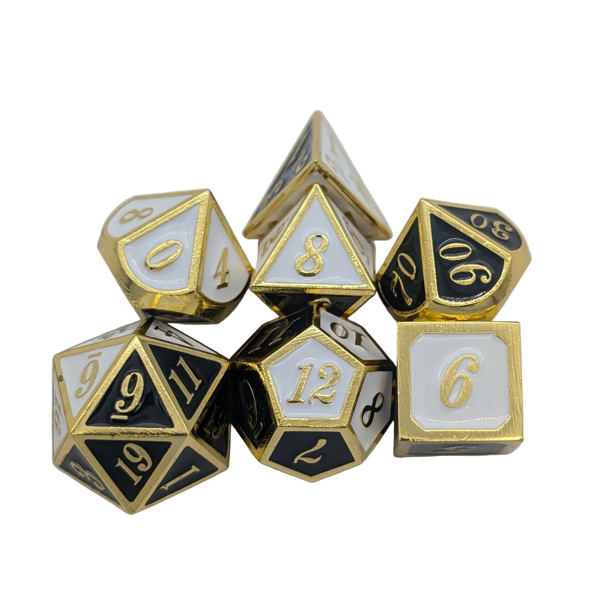 Dual Tone Black, White and Gold Metal Dice Set