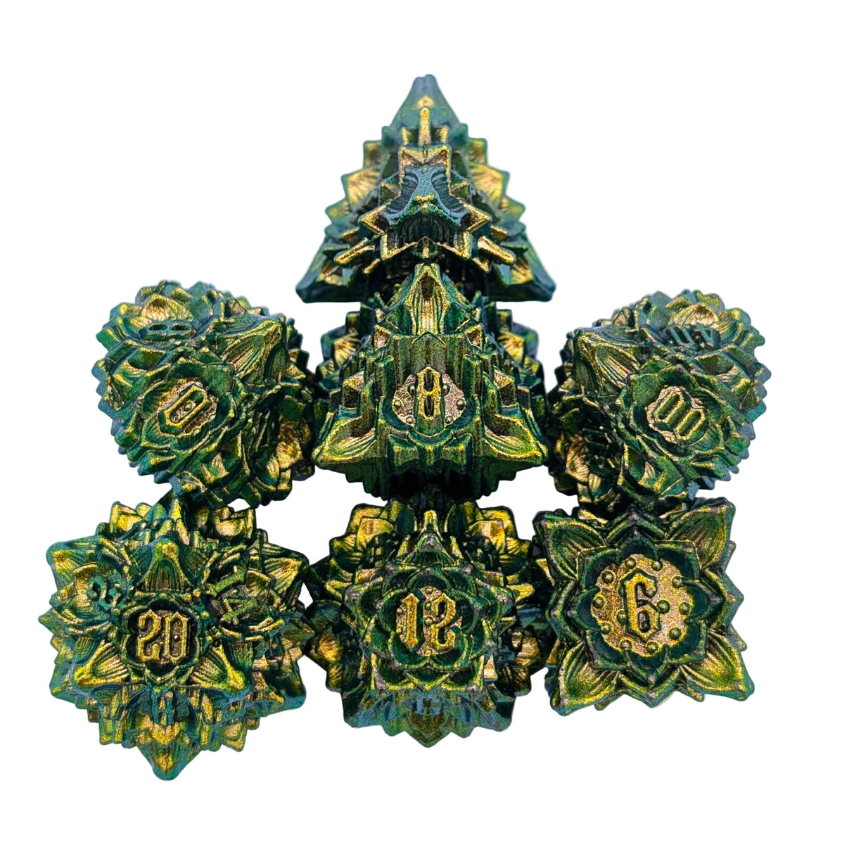 Flower Green Shine Metal Dice Set