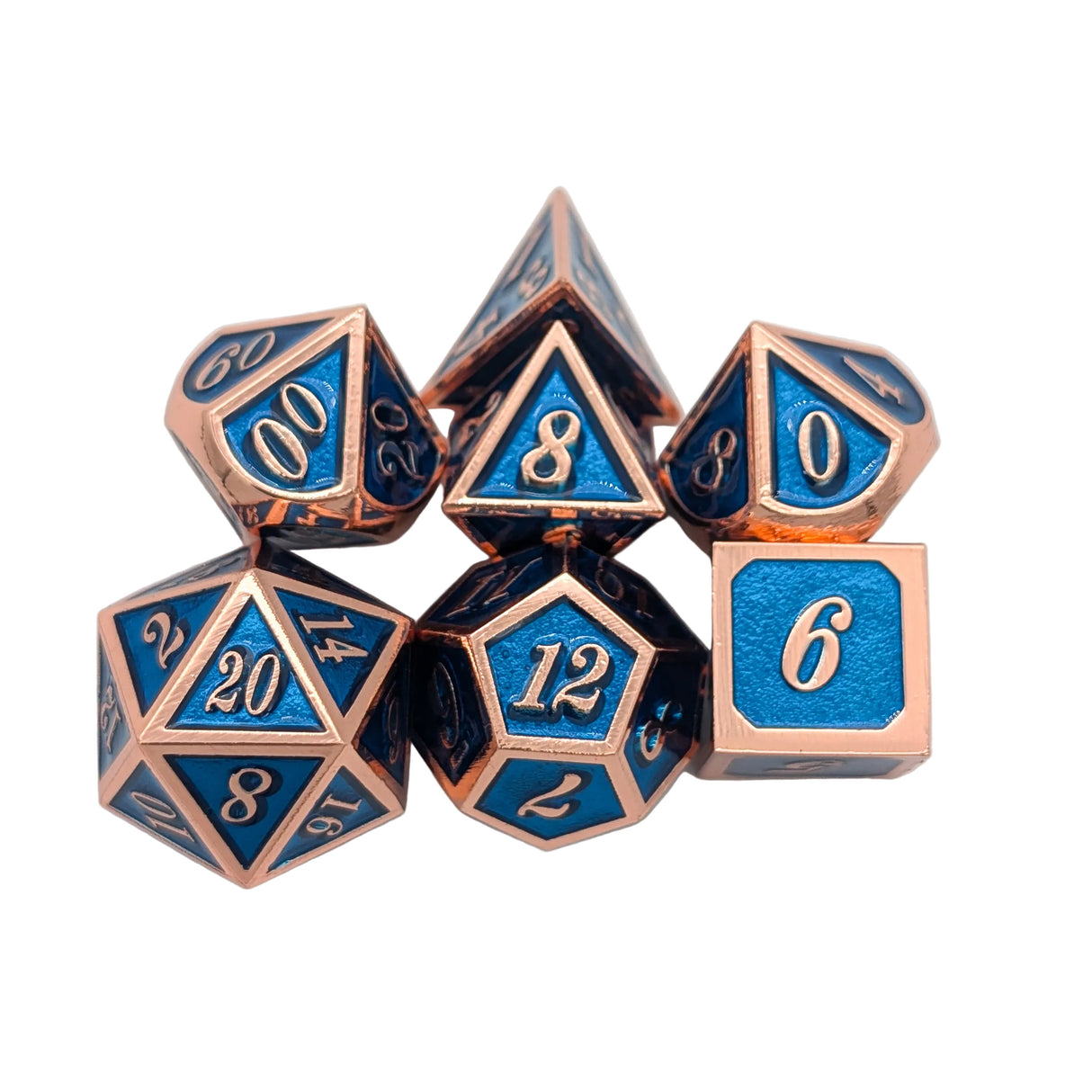 Simple Blue and Copper Metal Dice Set