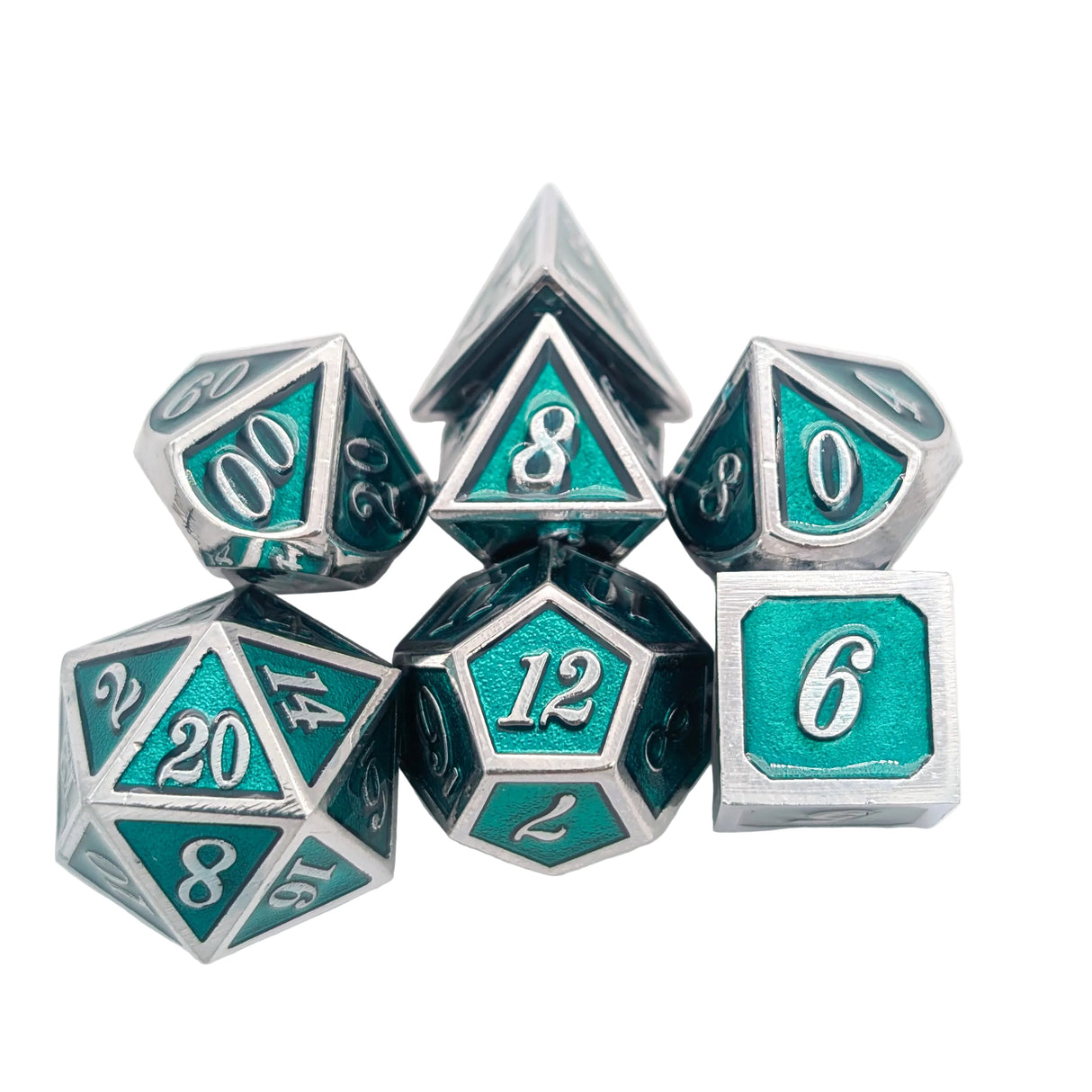 Simple Green and Silver Metal Dice Set