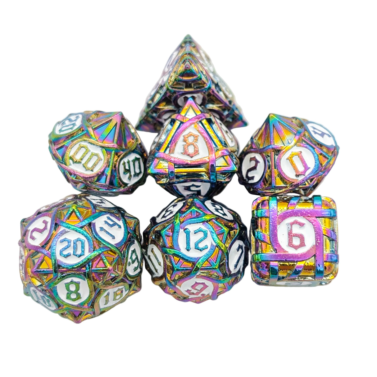 Thorns Rainbow White Metal Dice Set