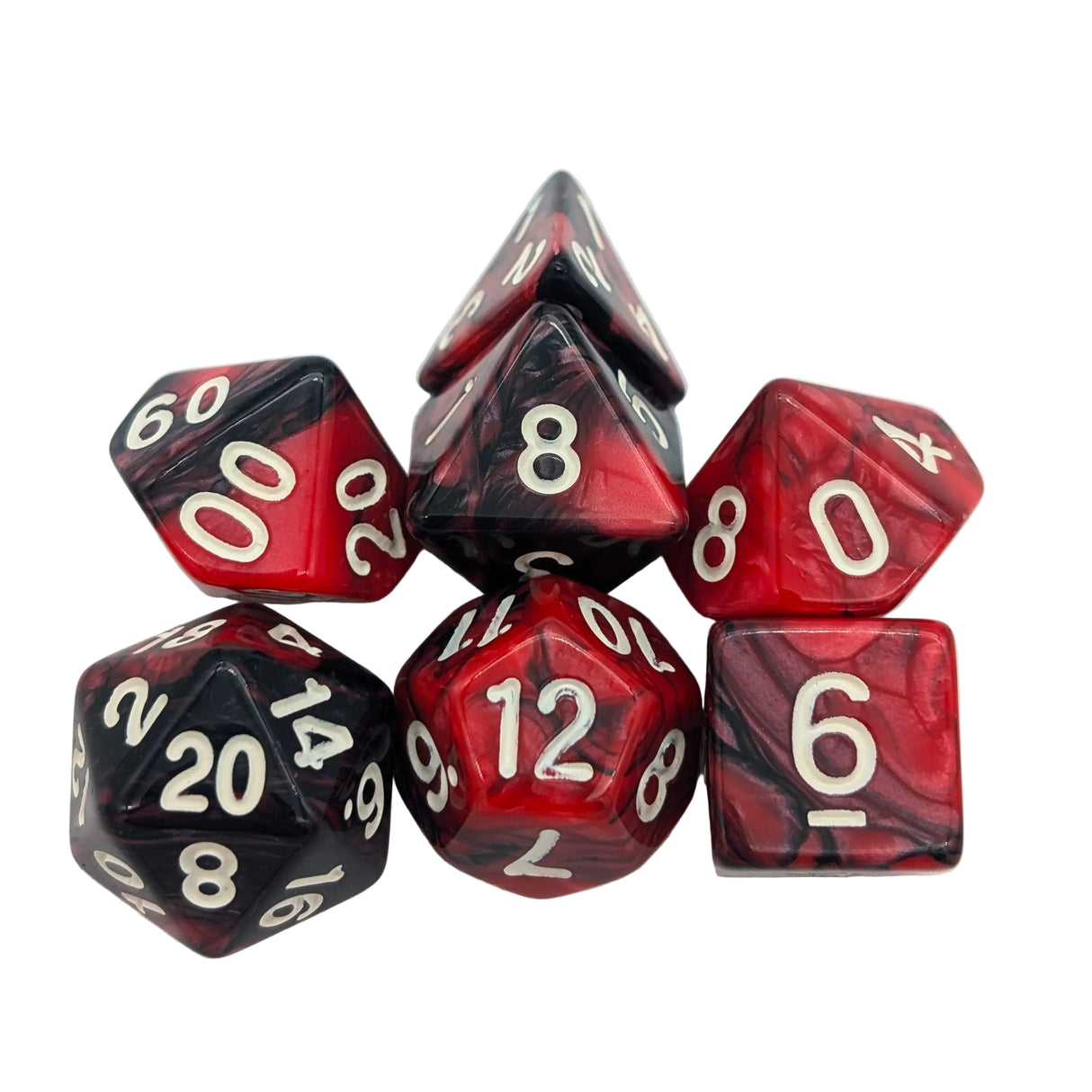 Tie-Dye Red and Black Dice Set