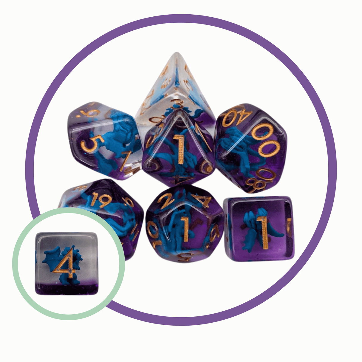 Five-Headed Dragon Blue Inclusion Dice Set