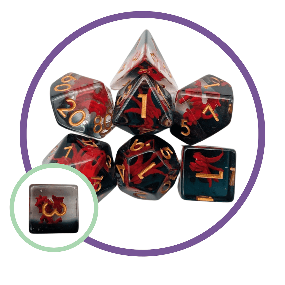 Five-Headed Dragon Red Inclusion Dice Set
