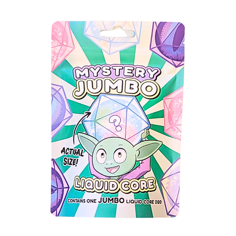 Large size green Mystery Dice packaging with a cartoon goblin holding dice on a white background